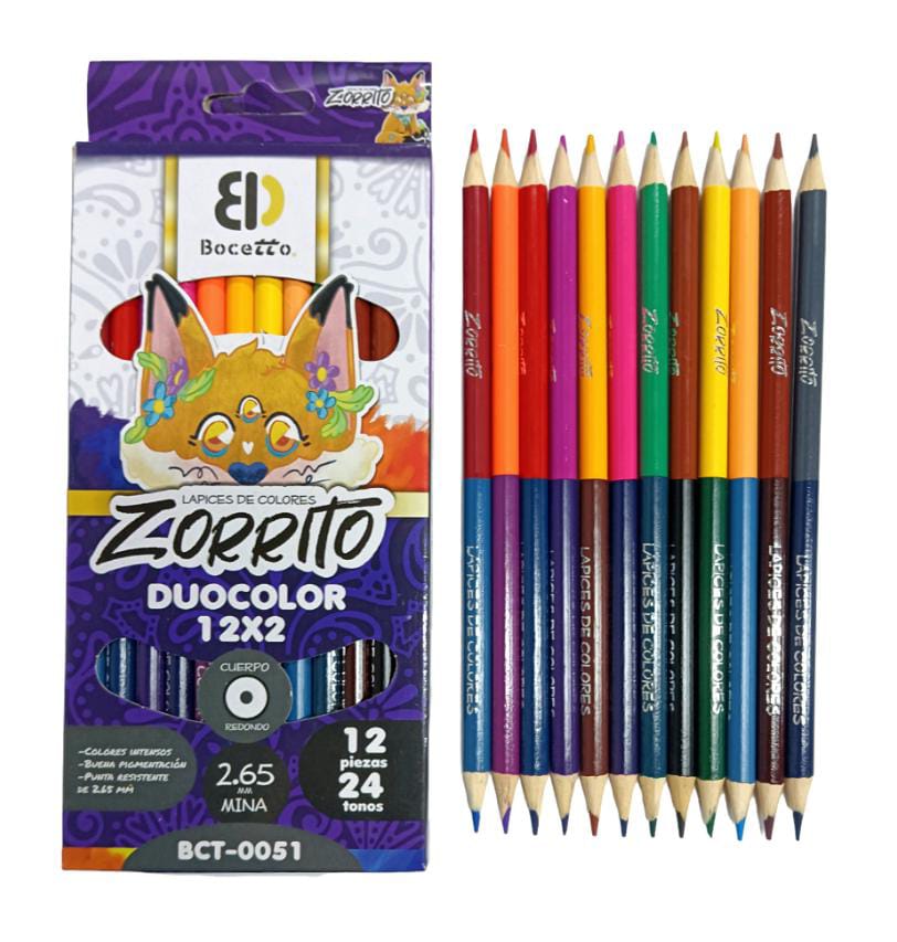 LAPICES DE COLORES DUOCOLOR 12x2 ZORRITO 12PZAS BCT-0051