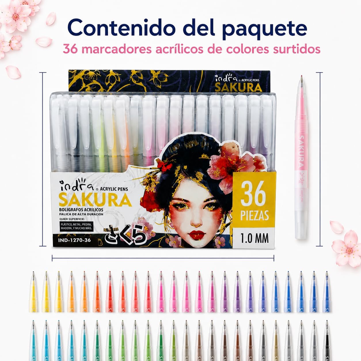 COLORES PLUMA ACRILICO 3D 36 PZAS IND-1270-36