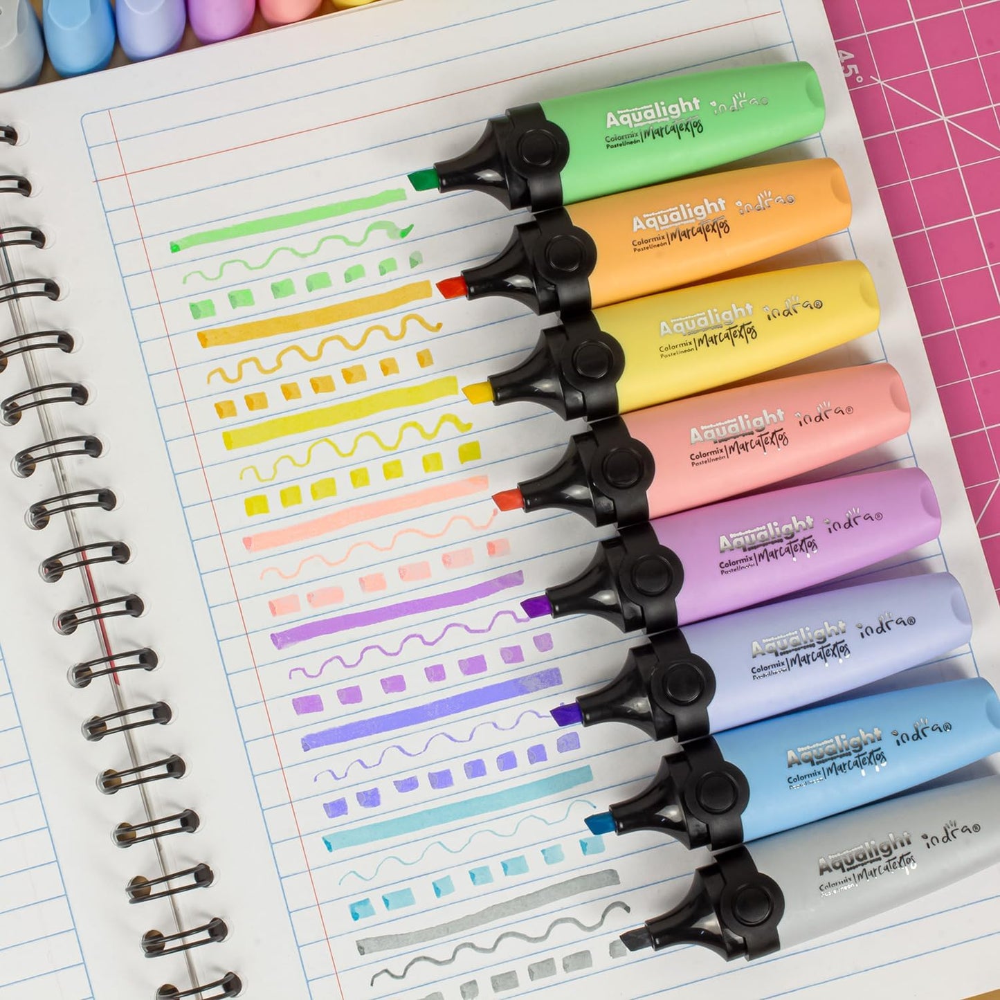 Marcatextos Resaltadores Pastel Neon 12pzs Indra Aqualight IND-0629