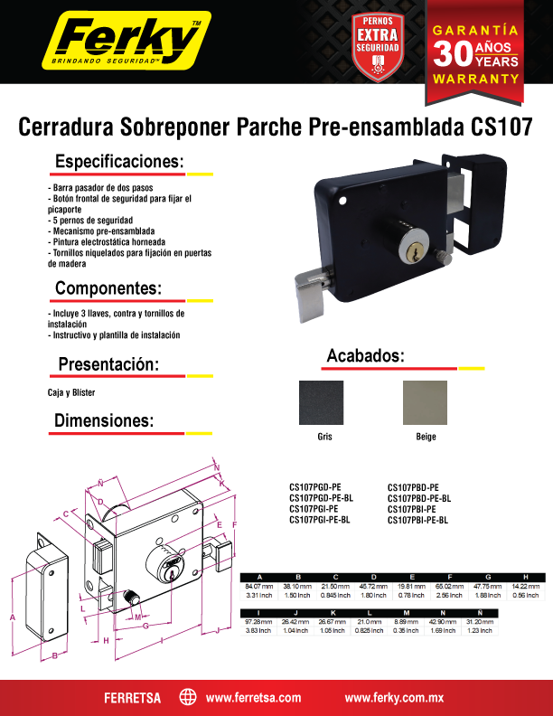 SOBREPONER GRIS IZQUIERDA PRE-ENSAMBLADA CS107PGI-PE