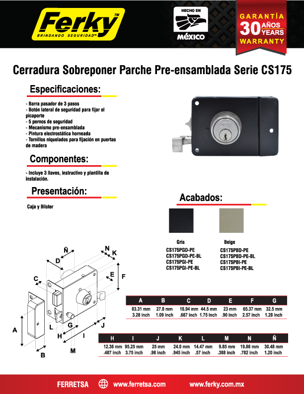 SOBREPONER 175 BEIGE DERECHA PRE-ENSAMBLADA CS175PBD-PE
