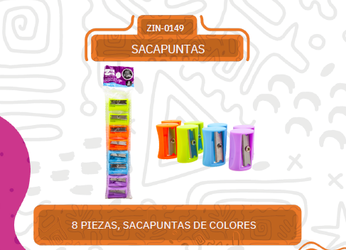 SACAPUNTAS DE COLORES 8 PZAS ZIN-0149