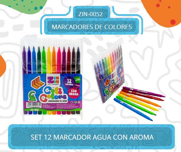 MARCADORES DE AGUA COLI C/AROMA 12 PZAS ZIN-0052
