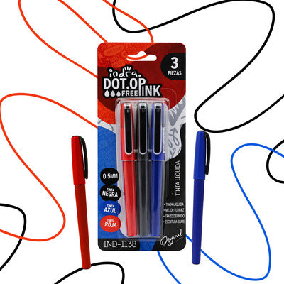 PLUMA TINTA DE COLORES 3 PZAS 0.5 MM IND-1138