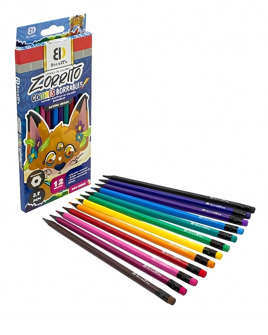 LAPICES DE COLORES PLASTICO BORRABLE 12 PZAS BCT-0054