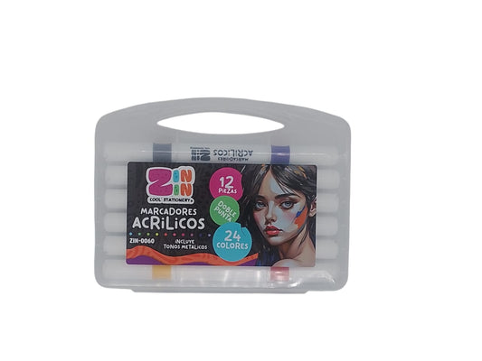 MARCADORES ACRILICOS DOBLE PUNTA 12 PZAS ZIN-0060