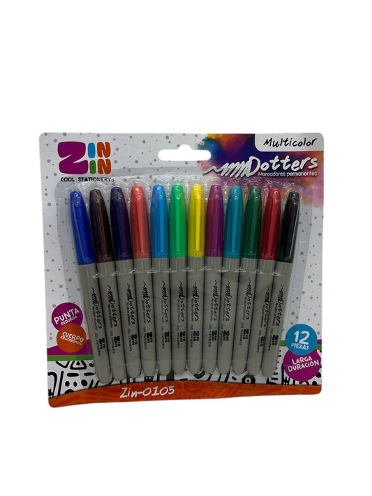 MARCADORES PERMANENTE MULTICOLOR 12 PZAS ZIN-0105