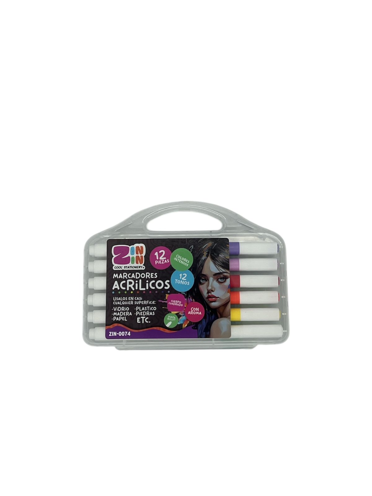MARCADORES DE ACRILICO PUNTA BULLET 12 PZAS ZIN-0074