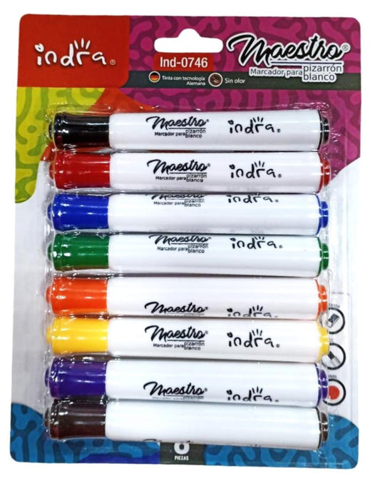 MARCADOR PARA PIZZARRON BLANCO 8 PZAS IND-0746