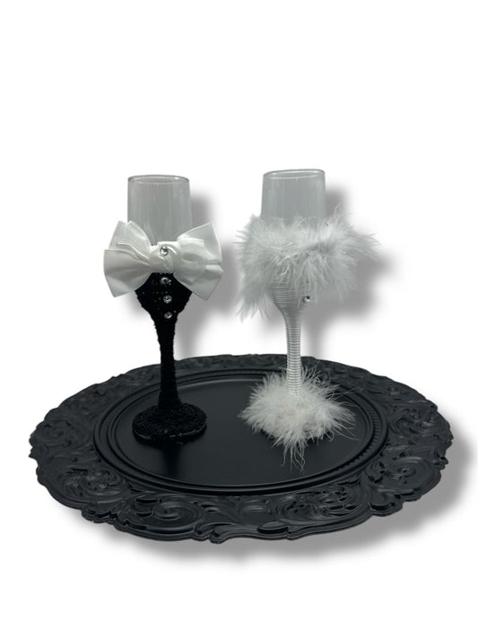 JUEGO DE COPAS Y CUCHILLOS PARA BODA 4PZAS GZ-9684