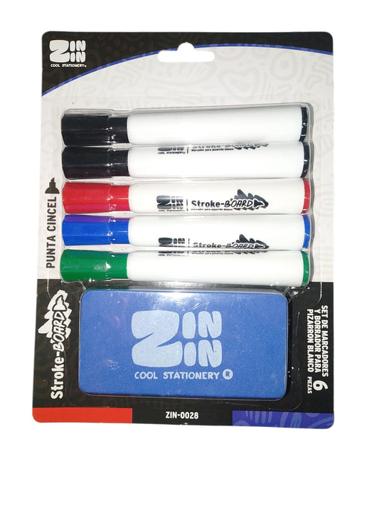 MARCADOR P/PIZARRON C/BORRADOR 6PZAS ZIN-0028