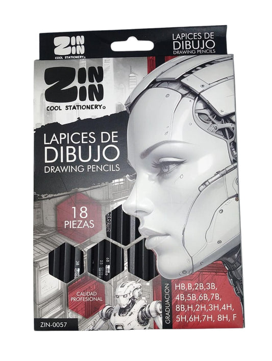 LAPICES DE DIBUJO GRADUADOS 18 PZAS ZIN-0057