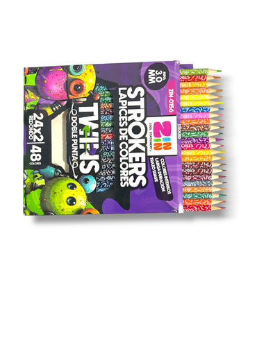 LAPICES DE COLORES STROKERS DOBLE PUNTA 24x2 PZAS ZIN-0156