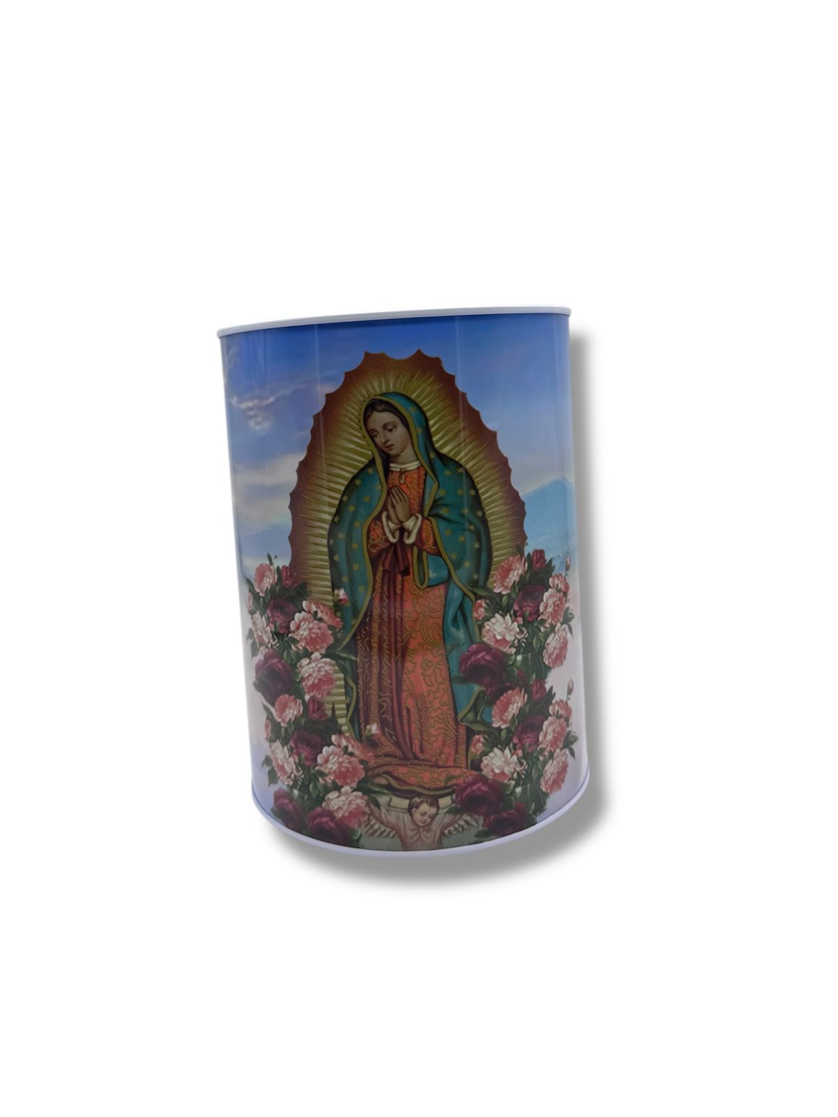 ALCANCIA LATA CON IMAGEN DE LA VIRGEN DE GUADALUPE