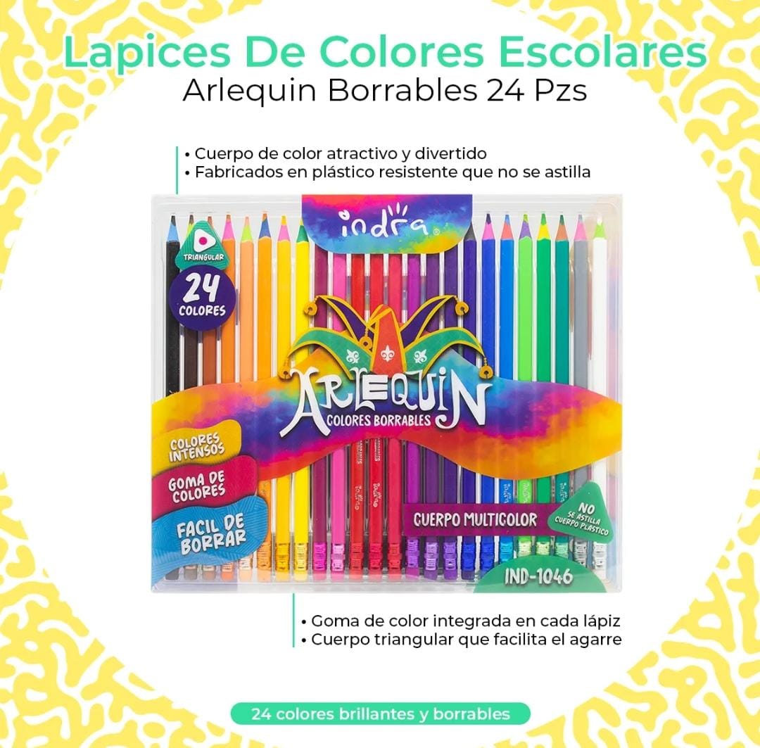 LAPIZ COLORES BORRABLES ARLEQUIN 24 PZAS IND-1046