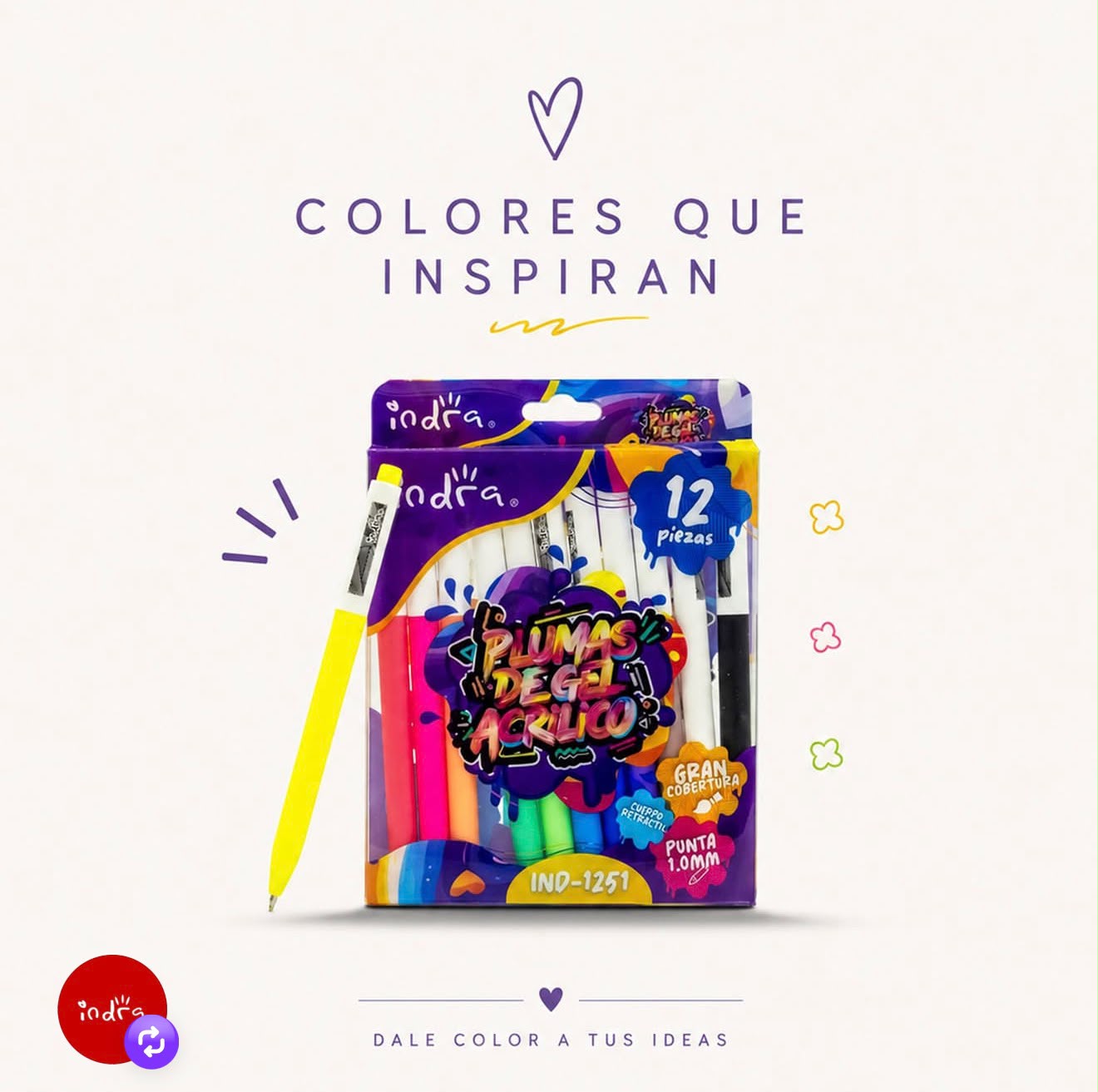 PLUMAS DE GEL ACRILICO RETRACTIL 12 PZAS IND-1251