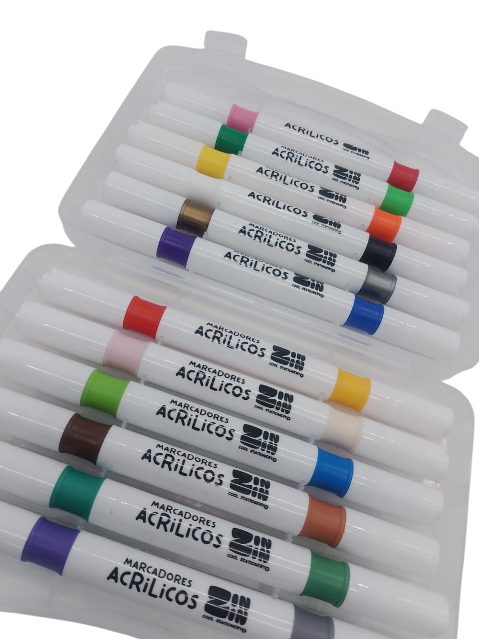 MARCADORES ACRILICOS DOBLE PUNTA 12 PZAS ZIN-0060