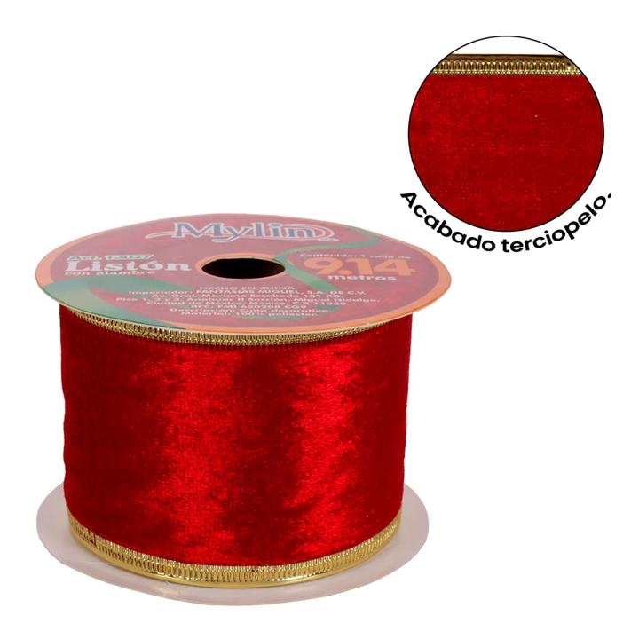 LISTON TERCIOPELO ROJO 6.4CMx9.14MT 13027-A