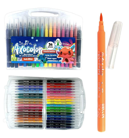 MARCADORES AXOCOLOR PUNTA PINCEL 36PZAS IND-0542