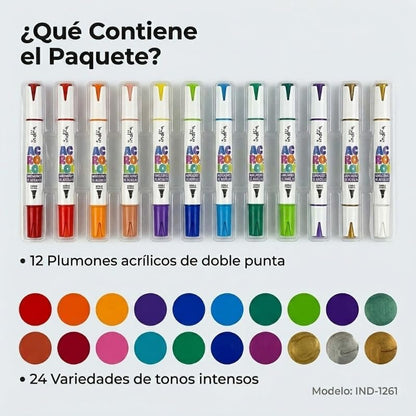 MARCADORES ACRILICO DOBLE PUNTA 12 PZAS IND-1261