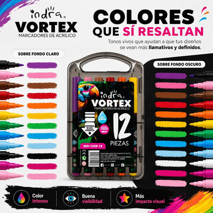 INDRA VORTEX Marcadores con Punta Pincel Flexible, con Sistema de Flujo Directo, Plumones para Dibujo y Lettering