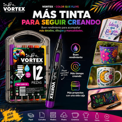 INDRA VORTEX Marcadores con Punta Pincel Flexible, con Sistema de Flujo Directo, Plumones para Dibujo y Lettering