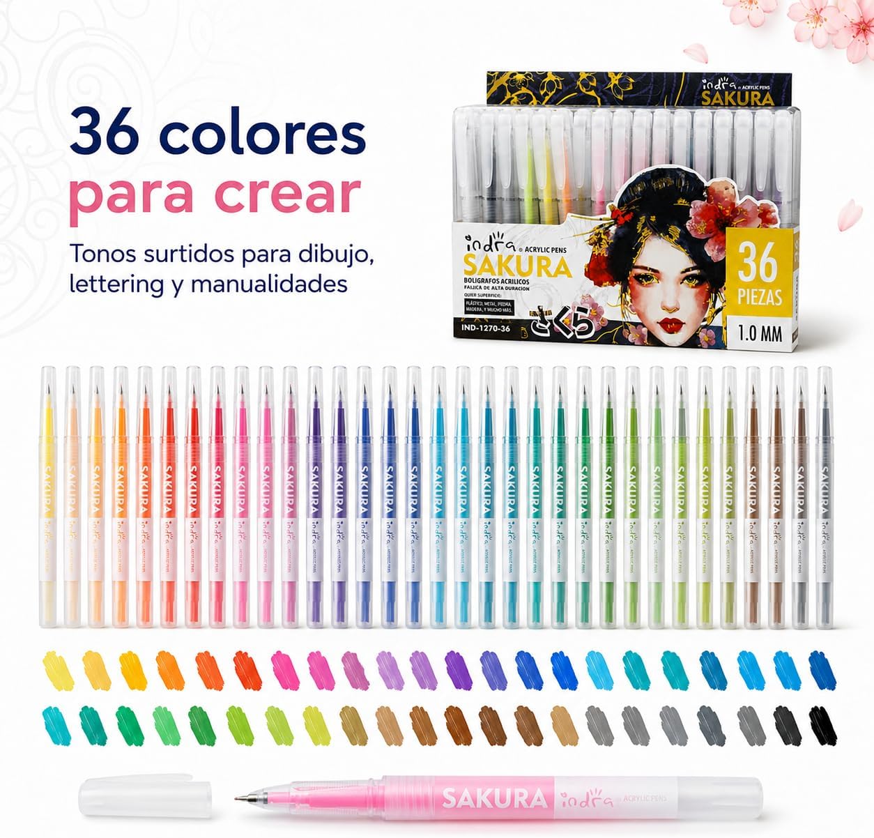 COLORES PLUMA ACRILICO 3D 36 PZAS IND-1270-36