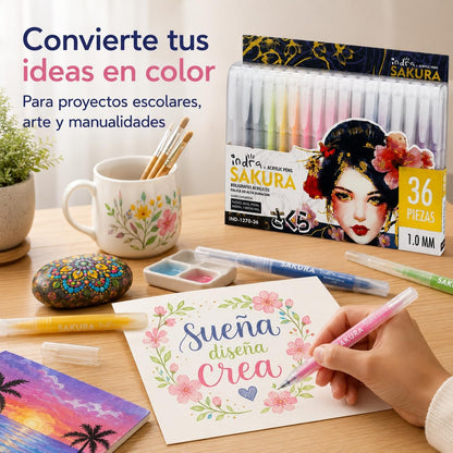 COLORES PLUMA ACRILICO 3D 36 PZAS IND-1270-36