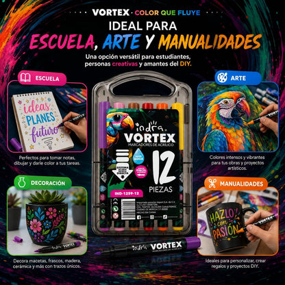 INDRA VORTEX Marcadores con Punta Pincel Flexible, con Sistema de Flujo Directo, Plumones para Dibujo y Lettering