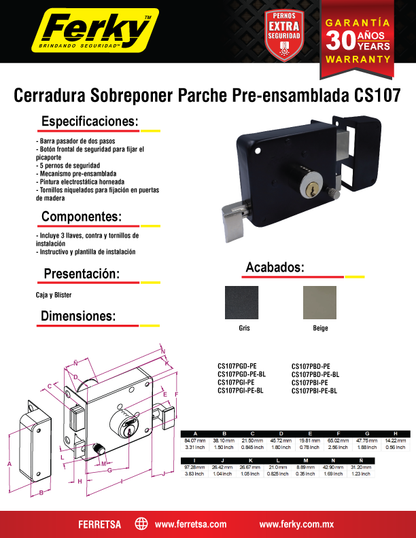SOBREPONER GRIS IZQUIERDA PRE-ENSAMBLADA CS107PGI-PE