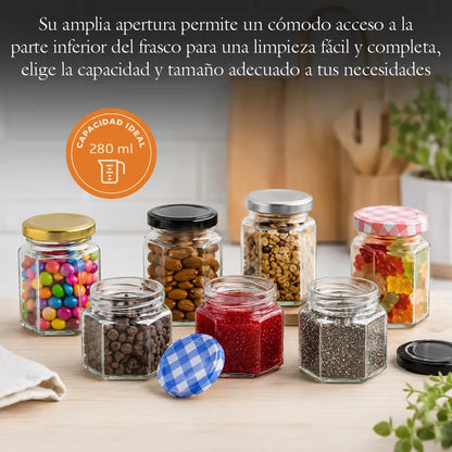 FRASCO HEXAGONAL TAPA NEGRA V/TAMAÑOS