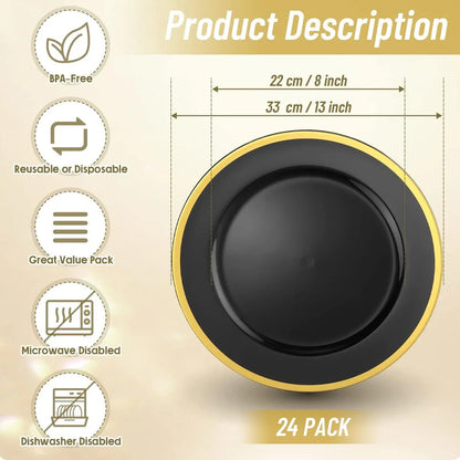 PLATO BASE GALA NEGRO C/FILO DORADO 3701N