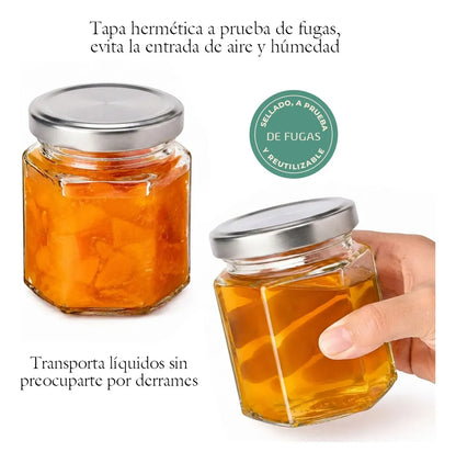 FRASCO HEXAGONAL TAPA PLATEADA V/TAMAÑOS