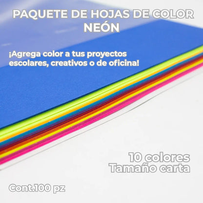HOJA DE COLORES NEON T/C 100 HOJAS IND-0733