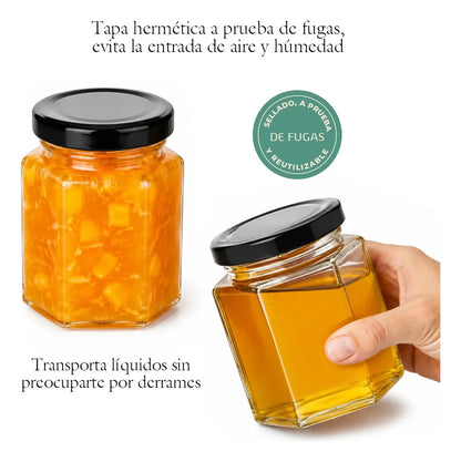 FRASCO HEXAGONAL TAPA NEGRA V/TAMAÑOS