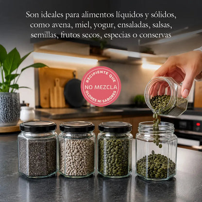 FRASCO HEXAGONAL TAPA NEGRA V/TAMAÑOS