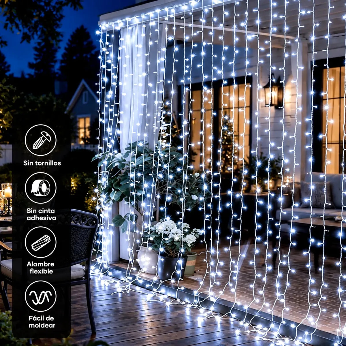Serie de cortina luces led`s mágica color diferentes tamaños