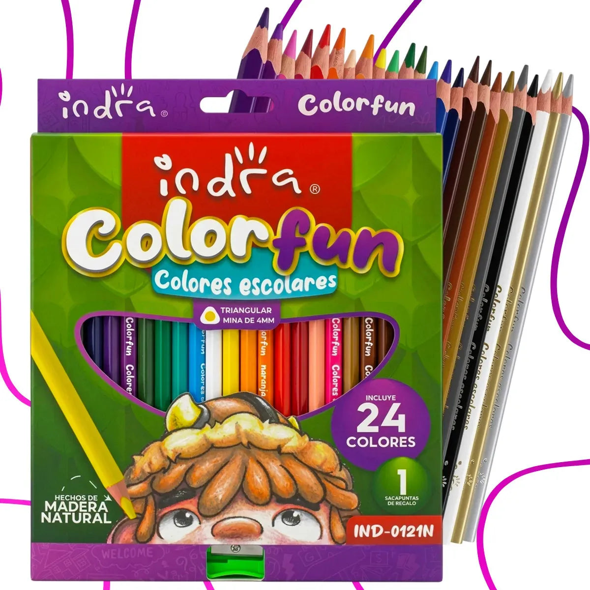 Lapices de color triangulares con zacapunta Indra