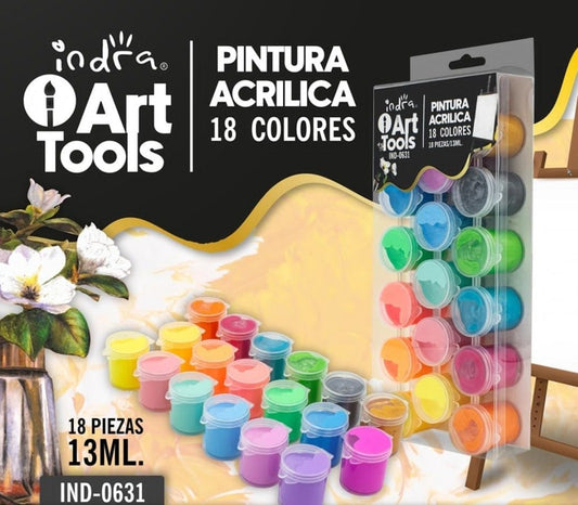 SET DE PINTURA ACRILICA 18PZAS 13ML IND-0631