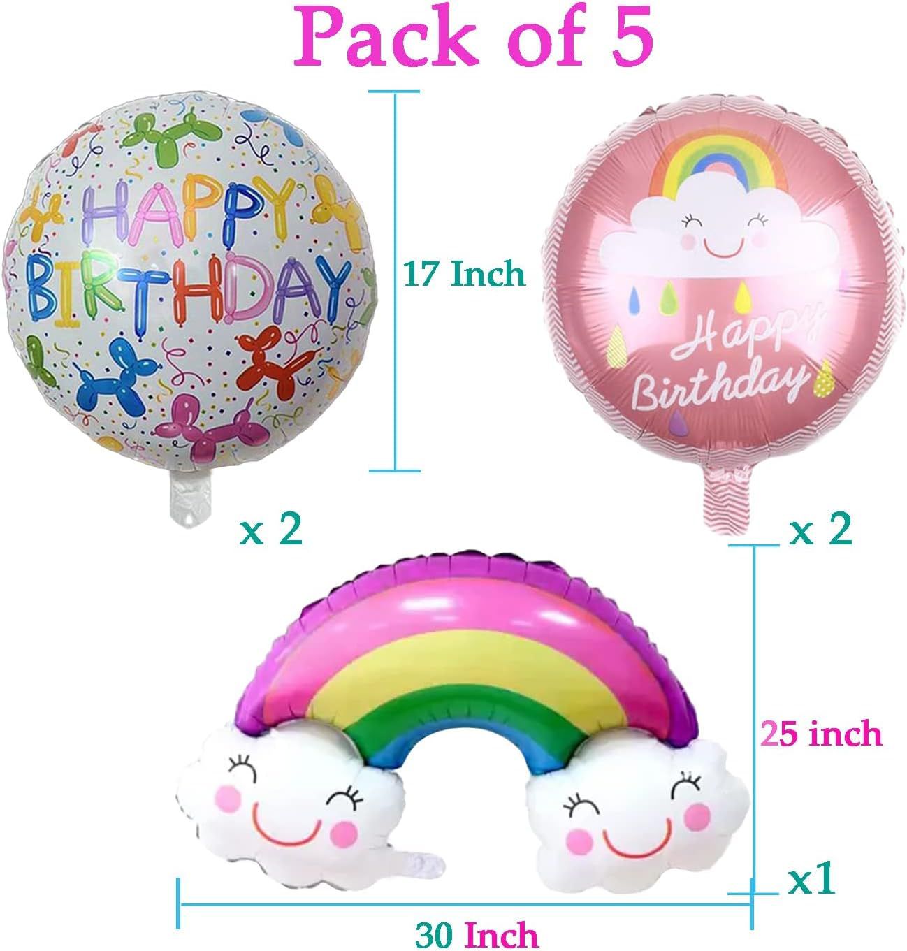 GLOBOS HAPPY BIRTHDAY ARCOIRIS 5 PZAS EB-504