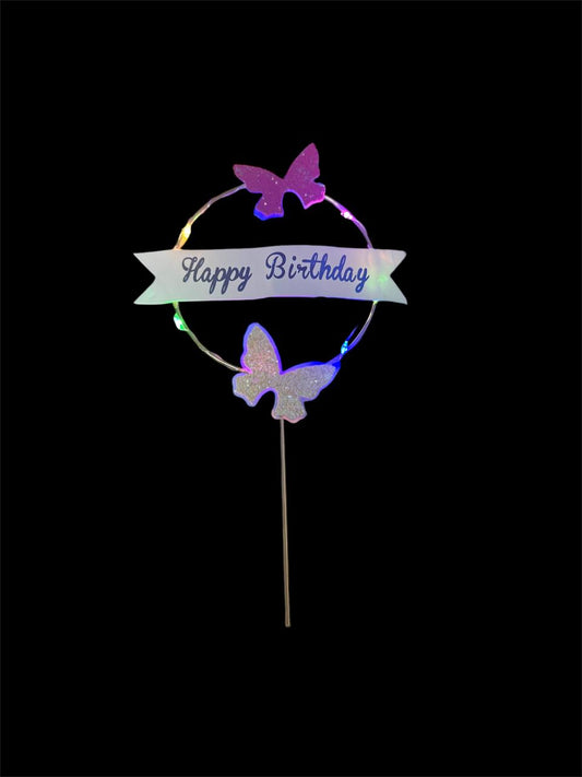 CAKE TOPER HAPPY BIRTHDAY MARIPOSAS CON LUZ GZ-8990