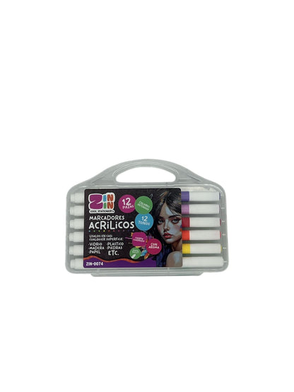 MARCADORES DE ACRILICO PUNTA BULLET 12 PZAS ZIN-0074