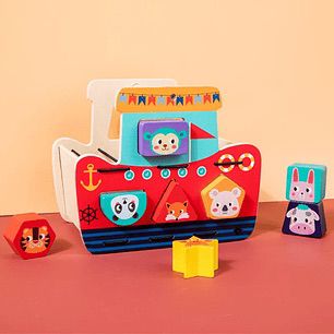 BARCO DE MADERA C/BLOQUES DE FIGURAS GEOMETRICAS GM1326-1E-24