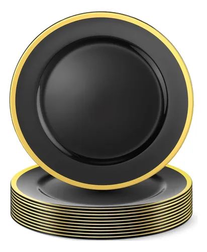 PLATO BASE GALA NEGRO C/FILO DORADO 3701N