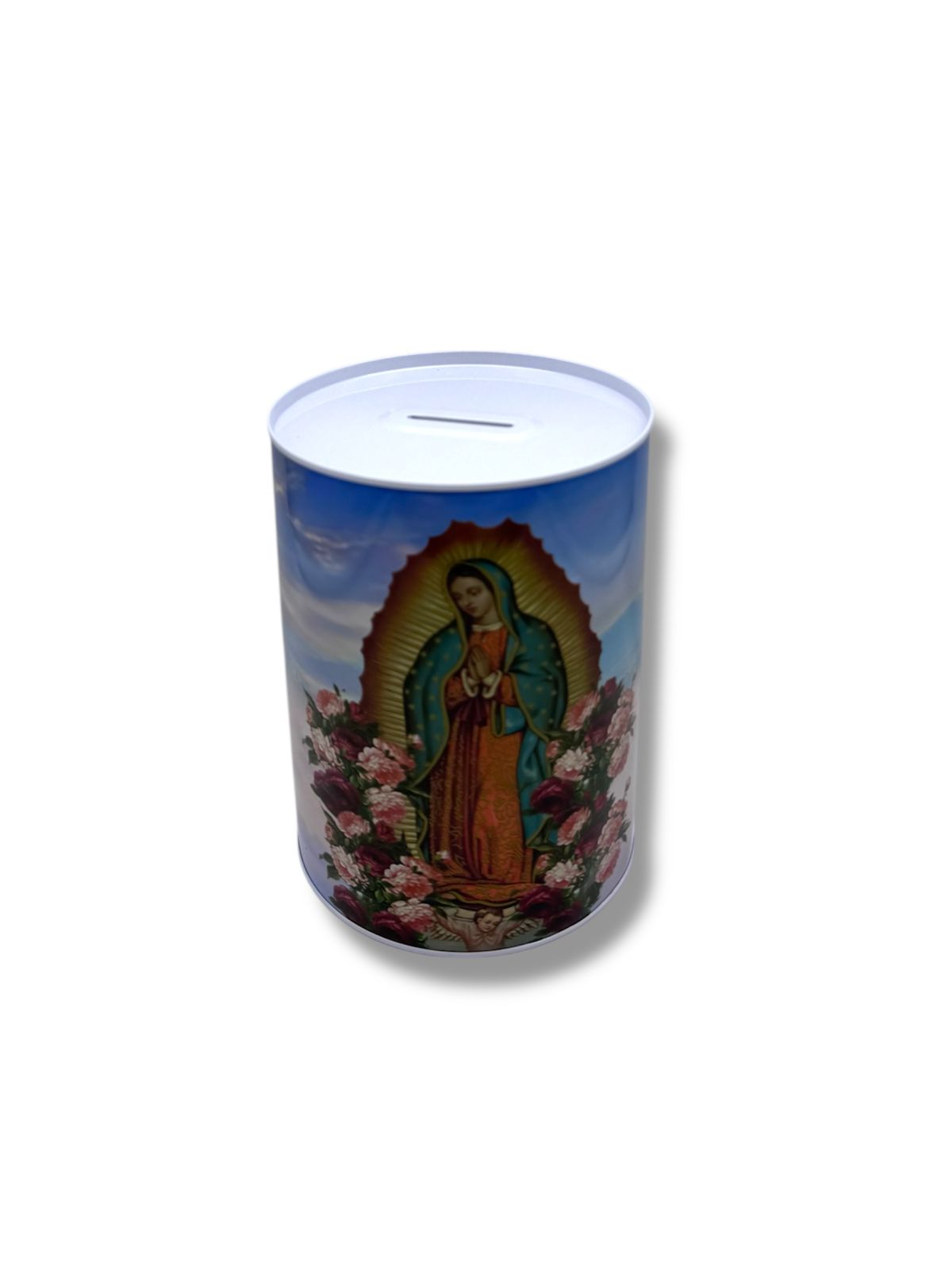 ALCANCIA LATA CON IMAGEN DE LA VIRGEN DE GUADALUPE