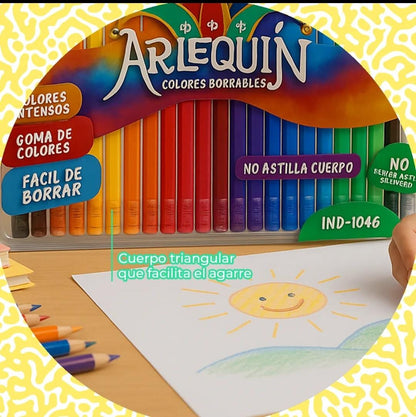 LAPIZ COLORES BORRABLES ARLEQUIN 24 PZAS IND-1046
