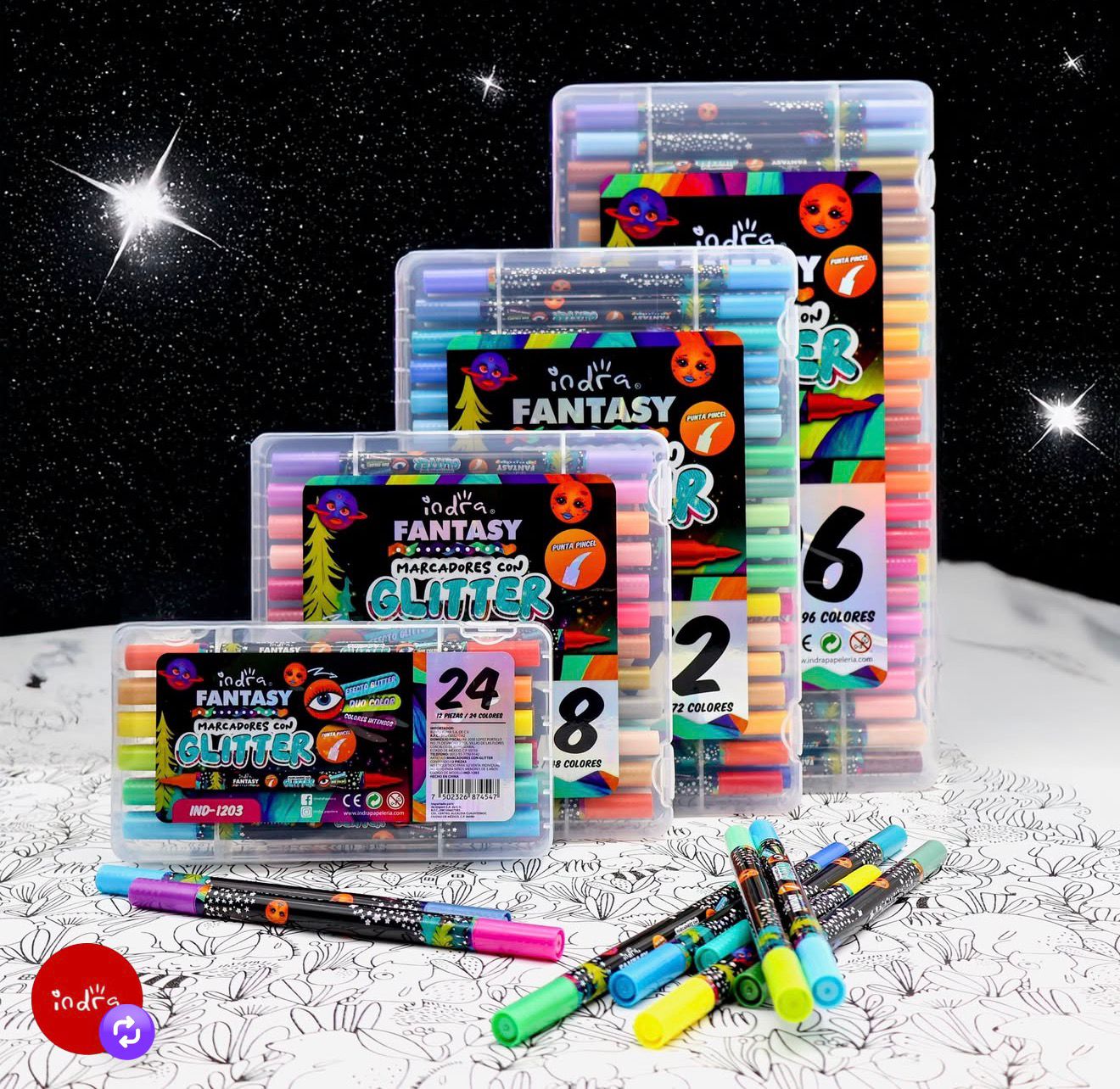 INDRA FANTASY MARCADORES DUO C/GLITTER
