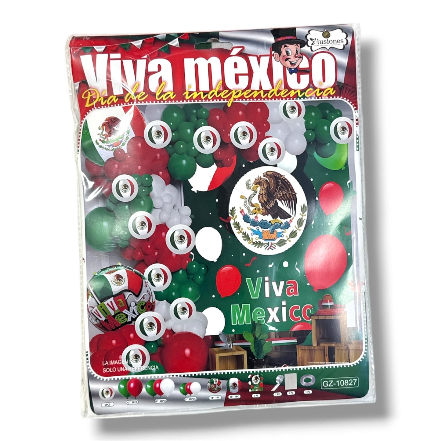 DECORACION CON GLOBOS 63 PZAS VIVA MEXICO GZ-10827 FIESTAS PATRIAS