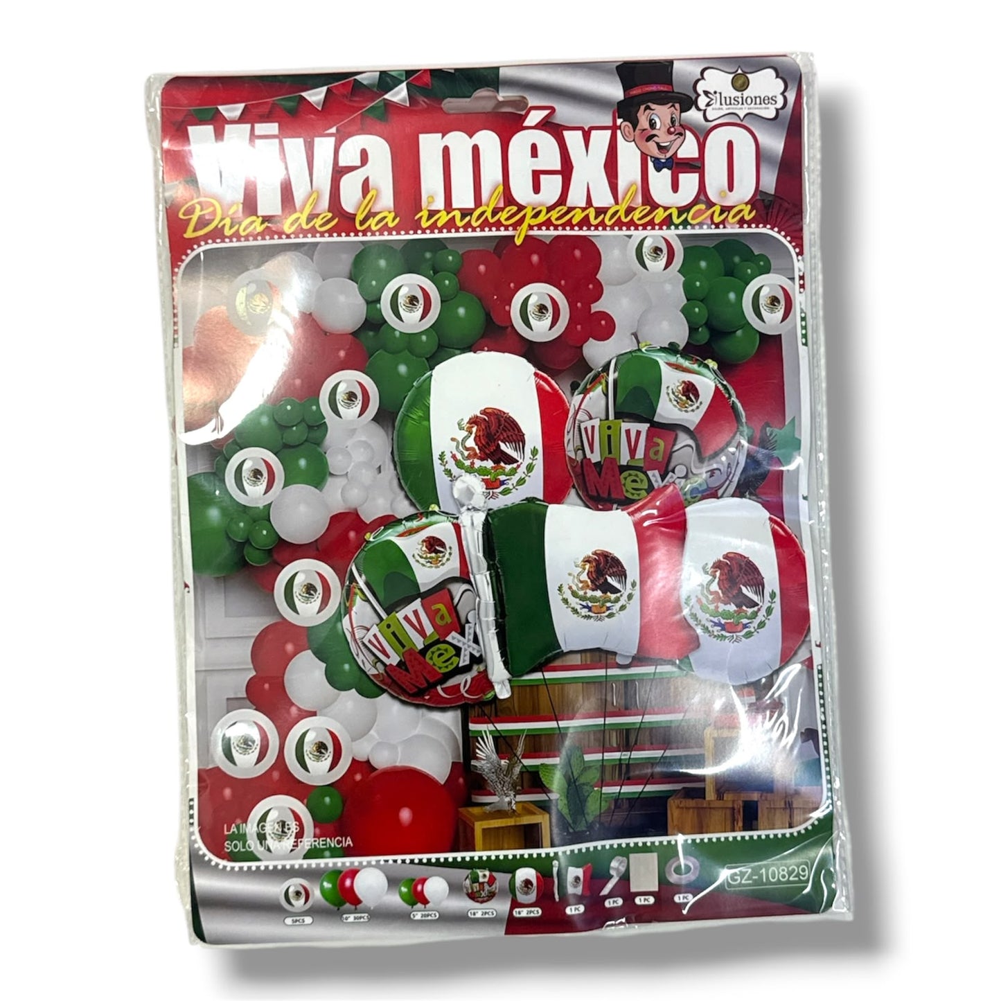 DECORACION CON GLOBOS 63 PZAS VIVA MEXICO GZ-10829 FIESTAS PATRIAS