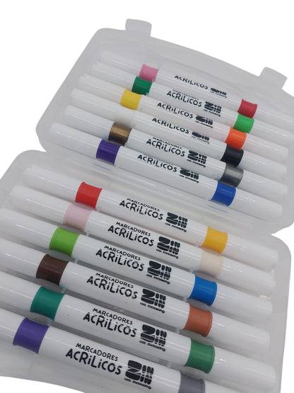 MARCADORES ACRILICOS DOBLE PUNTA 12 PZAS ZIN-0060